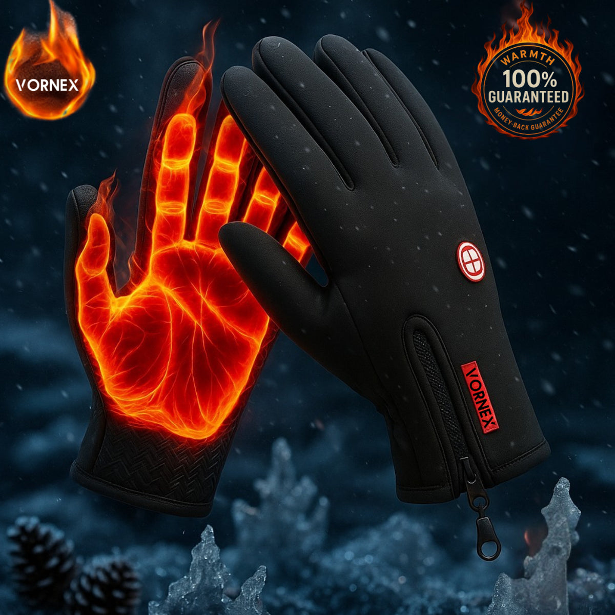 VORNEX Heated Feel Winter Gloves, Windproof, Touchscreen, Nonslip for Running, Hiking & Cycling