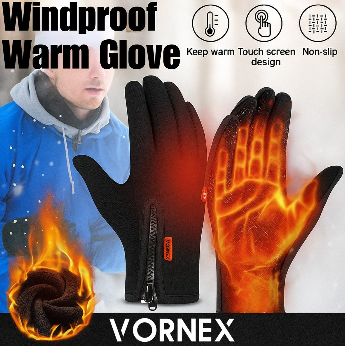 wintex handschuhe VORNEX Heated Feel Winter Gloves, Windproof, Touchscreen, Nonslip for